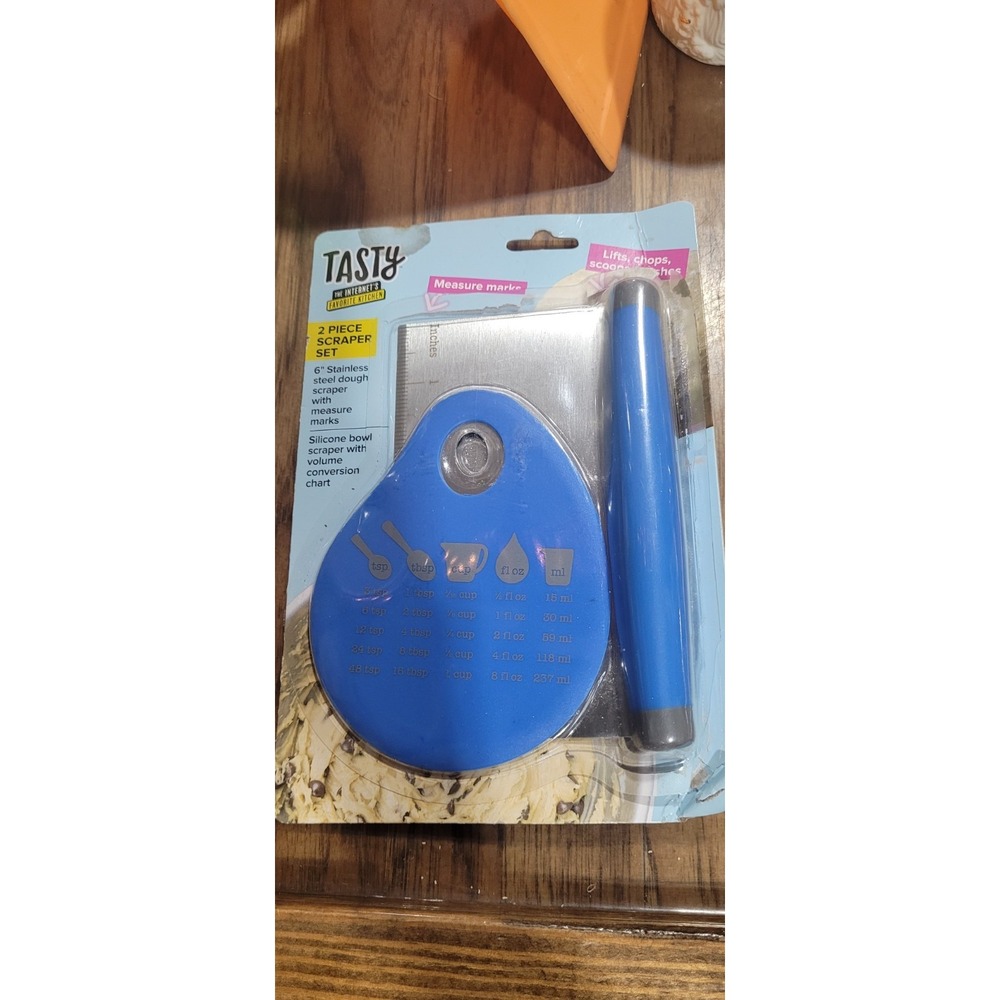 Tasty Stainless Steel Dough Scraper and Silicone Bowl Scraper Set, 2 Piece Blue